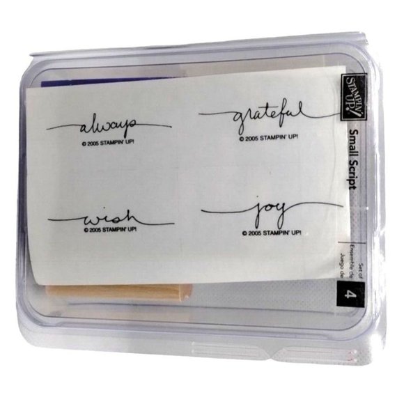 Stampin Up Small Script 4 Piece Rubber Stamp Kit Unmounted 2005 Sayings Phrases - Picture 3 of 4